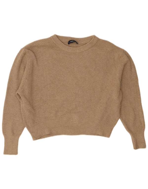 Zara Mujer Crop Suéter De Cuello Barco De Gran Tamaño UK 44 Marrón Medio
