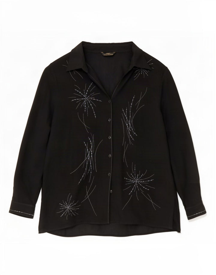Marks & Spencer Blusa tipo camisa con gráfico St. Michael para mujer, talla 40, talla grande, color negro