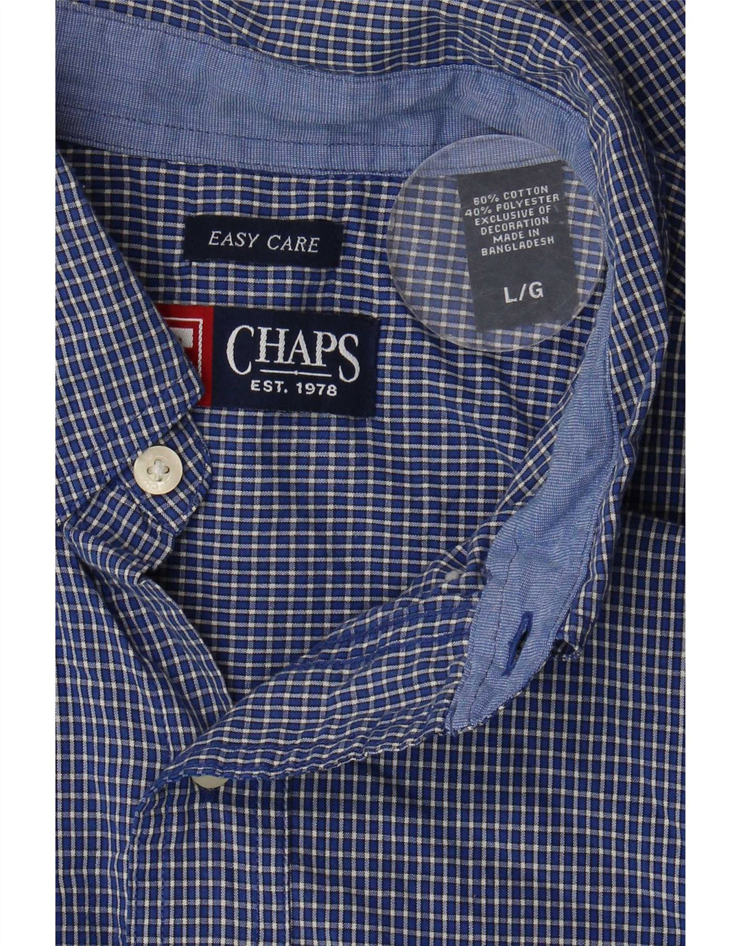 Chaps Camisa de fácil cuidado para hombre de algodón a cuadros azul grande