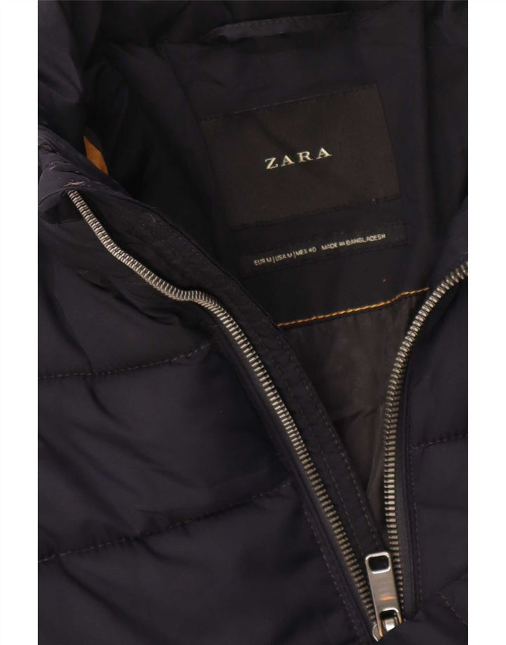 Zara Hombre Chaqueta Acolchada Con Capucha UK 38 Medium Azul Marino
