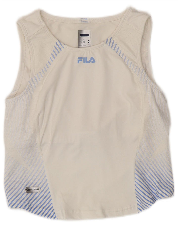 Camiseta FILA Mujer IT 44 Poliamida Rayas Blanca Mediana