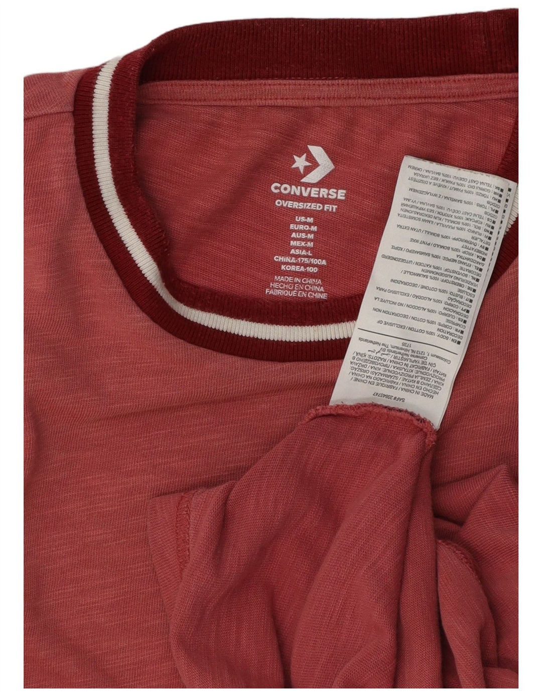 Camiseta con gráfico extragrande de algodón moteado en color burdeos medio para hombre