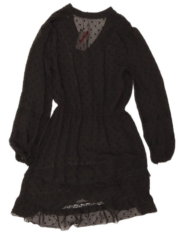 Oasis Womens Long Sleeve Tiered Dress UK 8 Small Black Spotted