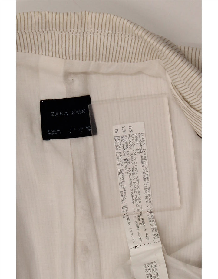 Zara Chaqueta Blazer De 1 Botón para Mujer Reino Unido 44 Grande Algodón A Rayas Blanco Roto