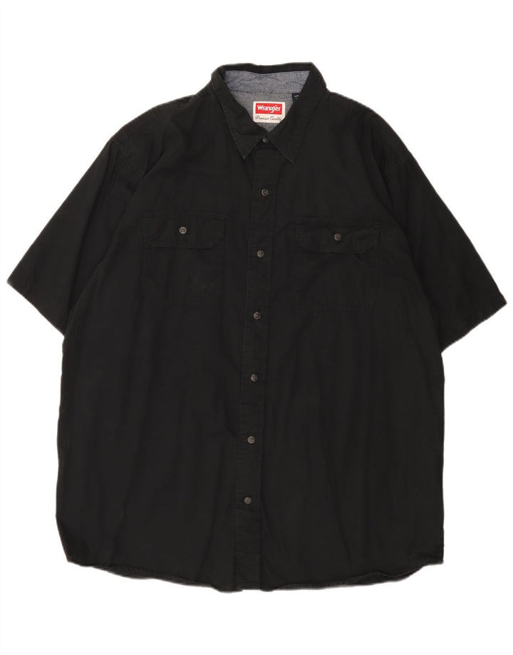 WRANGLER Camisa de manga corta para hombre grande de algodón negro
