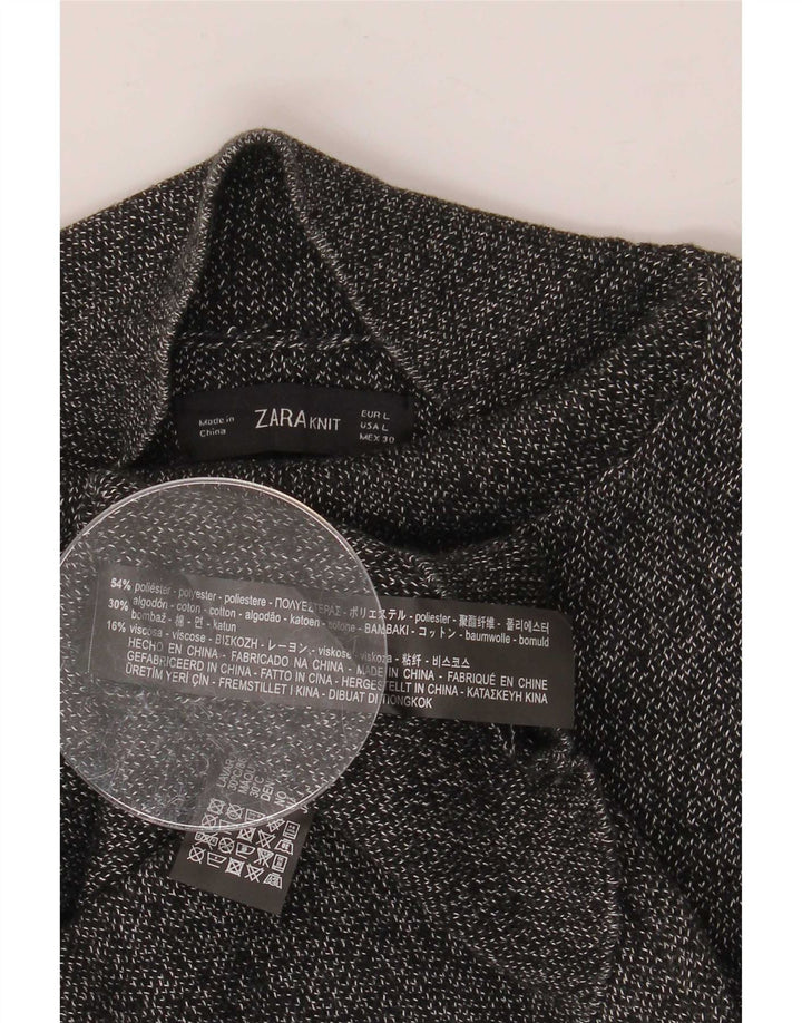 Zara Mujer Regular Blusa Top UK 46 Grande Gris Moteado Poliéster