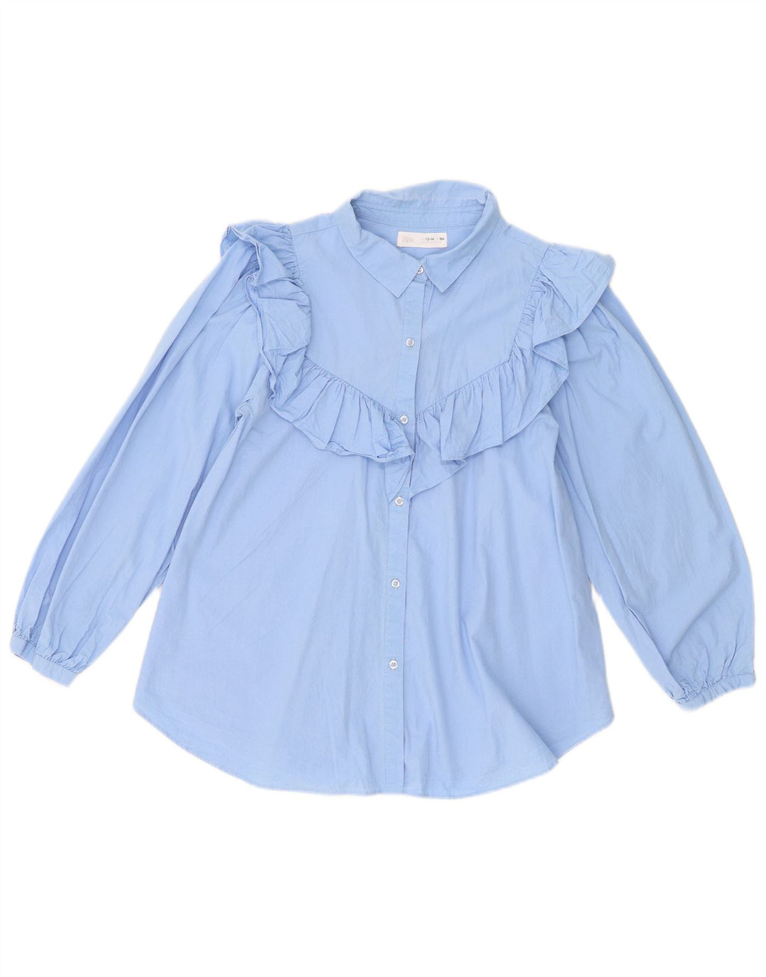 Zara Blusa Niña Volante Delantero Camisero 13-14 Años Azul