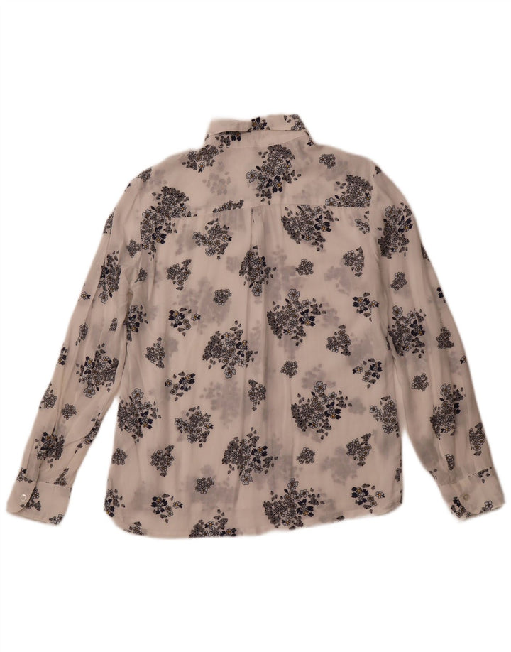 BENETTON Camisa transparente para mujer UK 6 XS Modal floral blanco