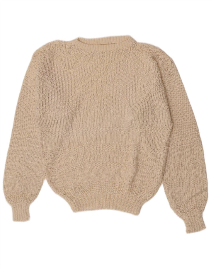 Vintage mujeres regular ajuste cuello redondo jersey suéter Reino Unido 12 medio blanco apagado