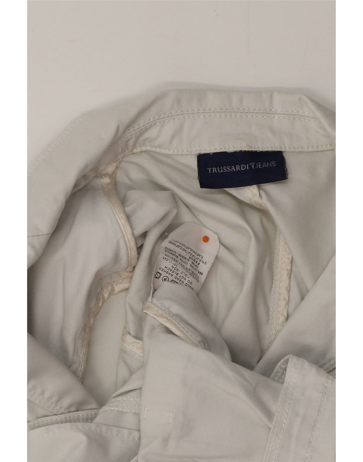 TRUSSARDI Chaqueta tipo blazer de 3 botones para mujer IT 40 Small White Cotton