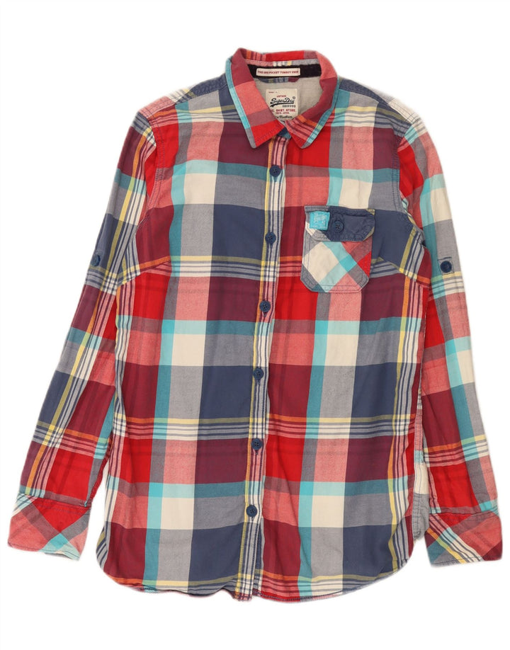 Camisa de franela Superdry para mujer, talla mediana, algodón a cuadros multicolor