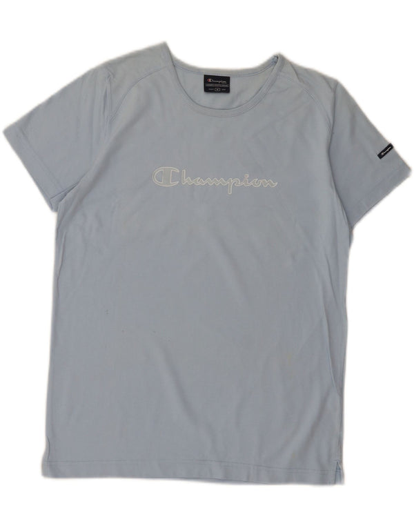 CHAMPION Womens Graphic T-Shirt Top UK 14 Medium Blue Cotton