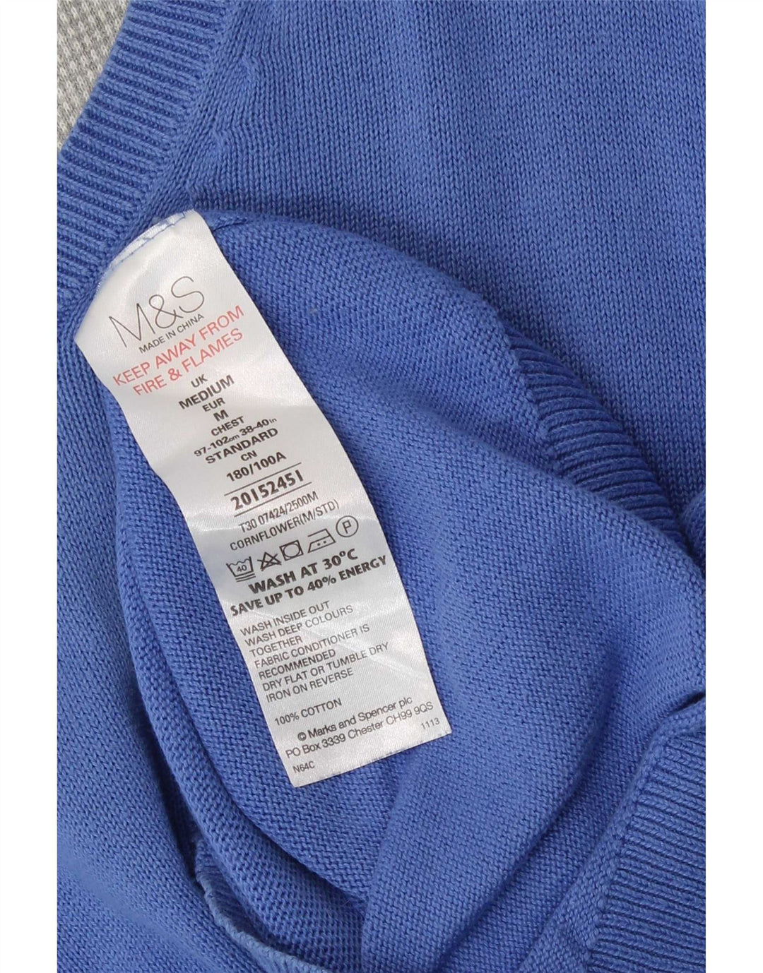Marks & Spencer Jersey con cuello en V para hombre de algodón azul medio