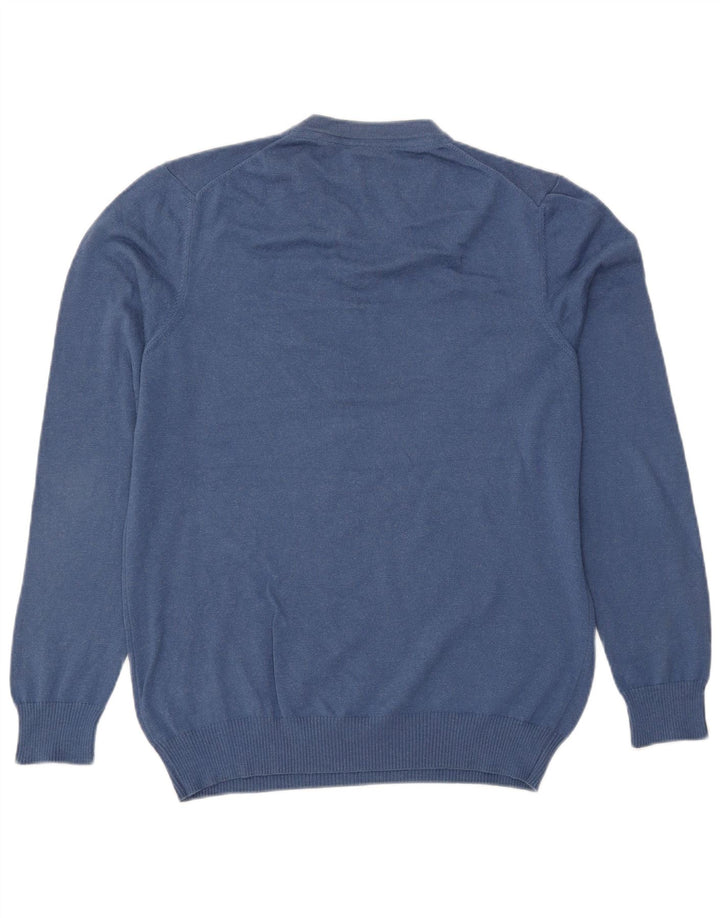 Lyle & Scott Jersey con cuello en V para hombre de algodón azul medio