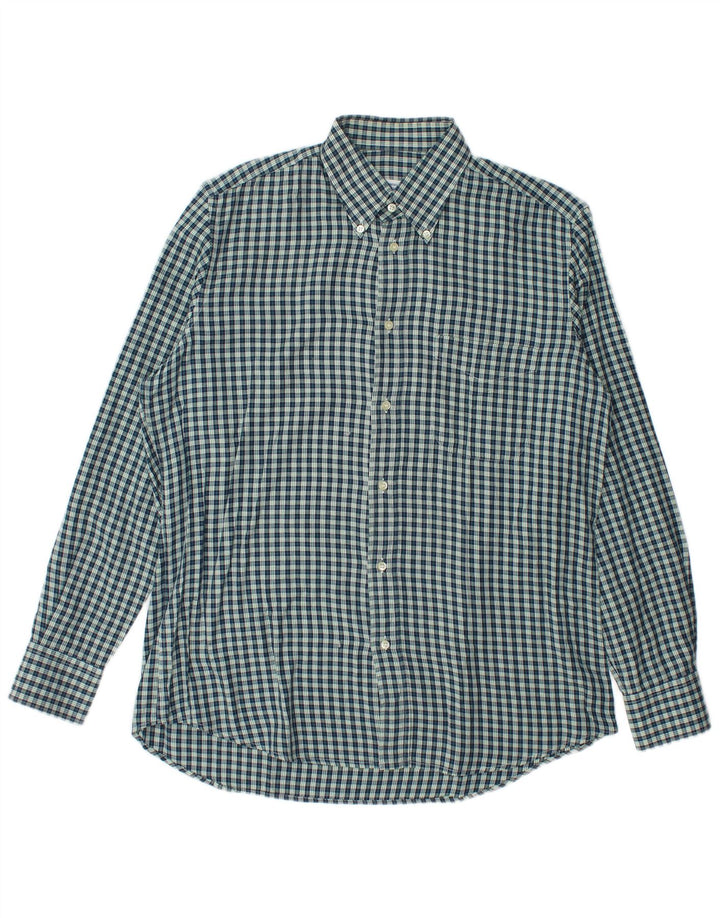 Vintage hombres franela camisa tamaño 40 medio azul marino Gingham algodón