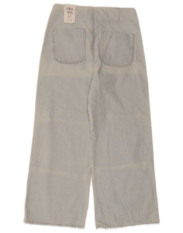Zara Jeans de pierna ancha con lavado ácido para mujer EU 40 Medium W30 L26 Algodón azul