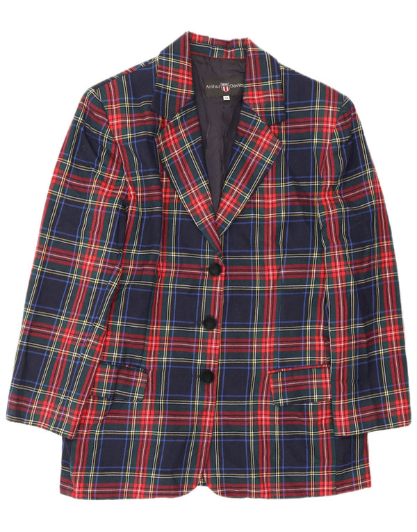 Vintage mujer 3 botones Blazer chaqueta IT 44 medio azul marino cuadros clásico