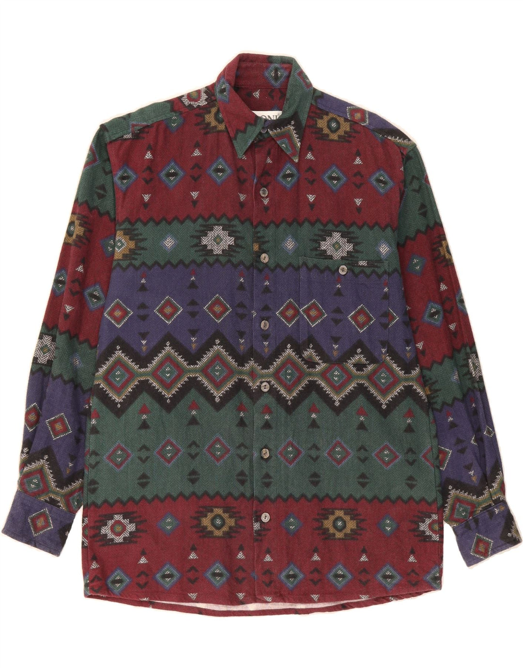BODONI Mens Flannel Shirt Size 14 1/2 Small Multicoloured Geometric Vintage Bodoni and Second-Hand Bodoni from Messina Hembry 