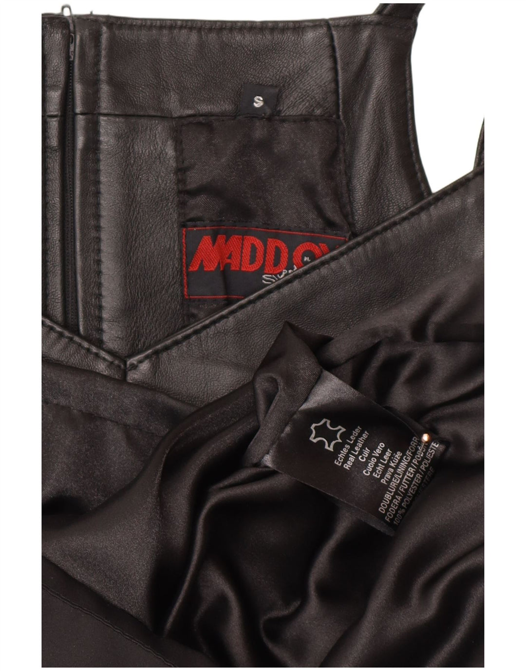 MADDOX Vestido tubo de cuero sin mangas para mujer UK 10 Small Black Leather