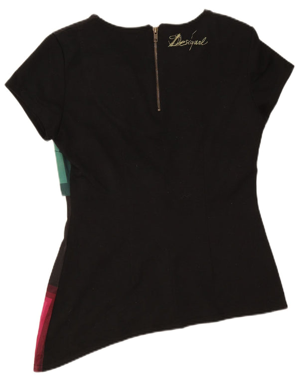 Desigual Blusa Asimétrica para Mujer Top UK 44 Grande Negro Geométrico