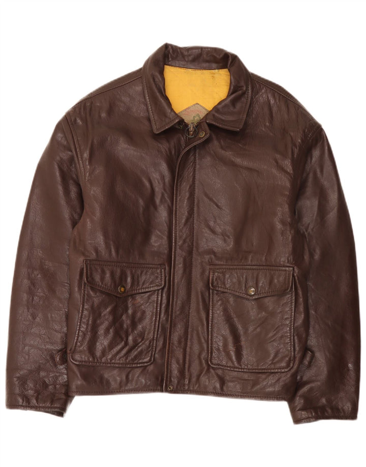 Chaqueta de cuero vintage para hombre IT 50 cuero marrón grande