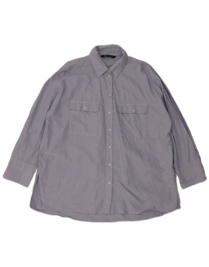 Zara Mujer Camisa Larga Extragrande UK 44 Algodón Azul Medio