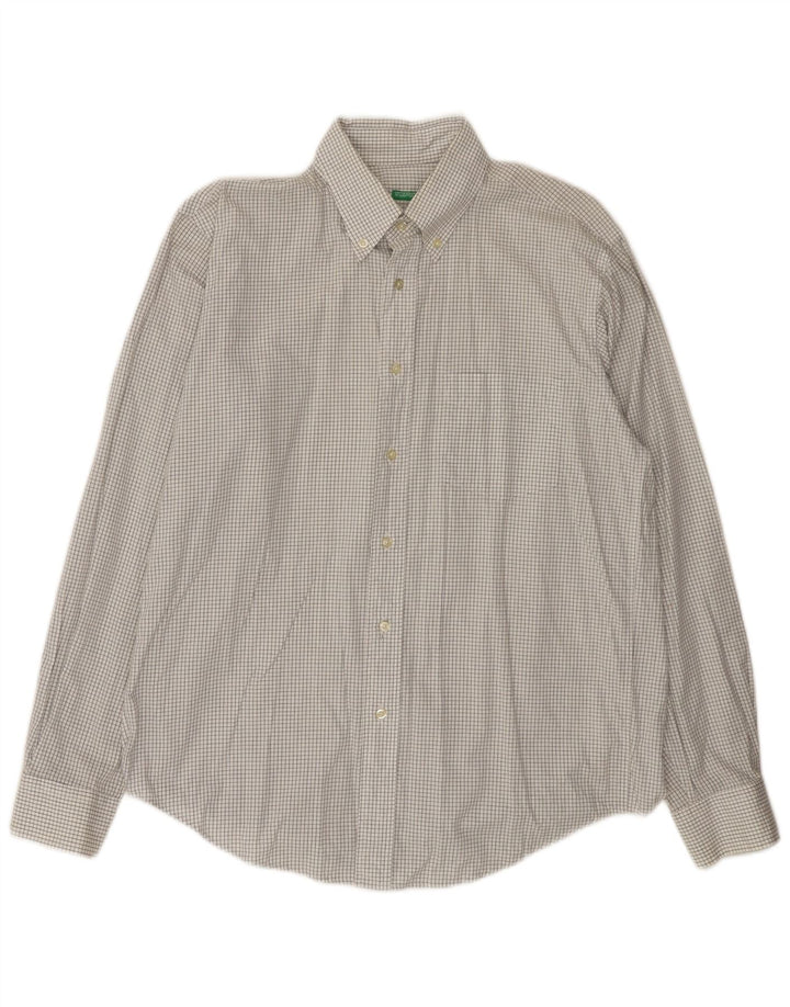 Camisa Benetton Hombre Mediana A Cuadros Blanco