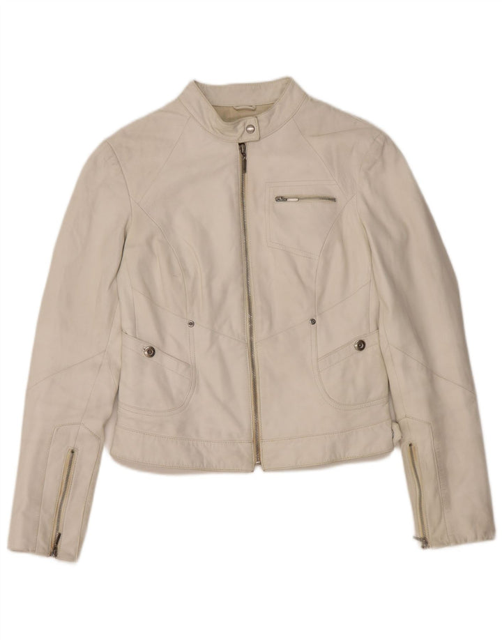 Conbipel Chaqueta Biker De Cuero Para Mujer IT 42 Medium Cuero Blanco