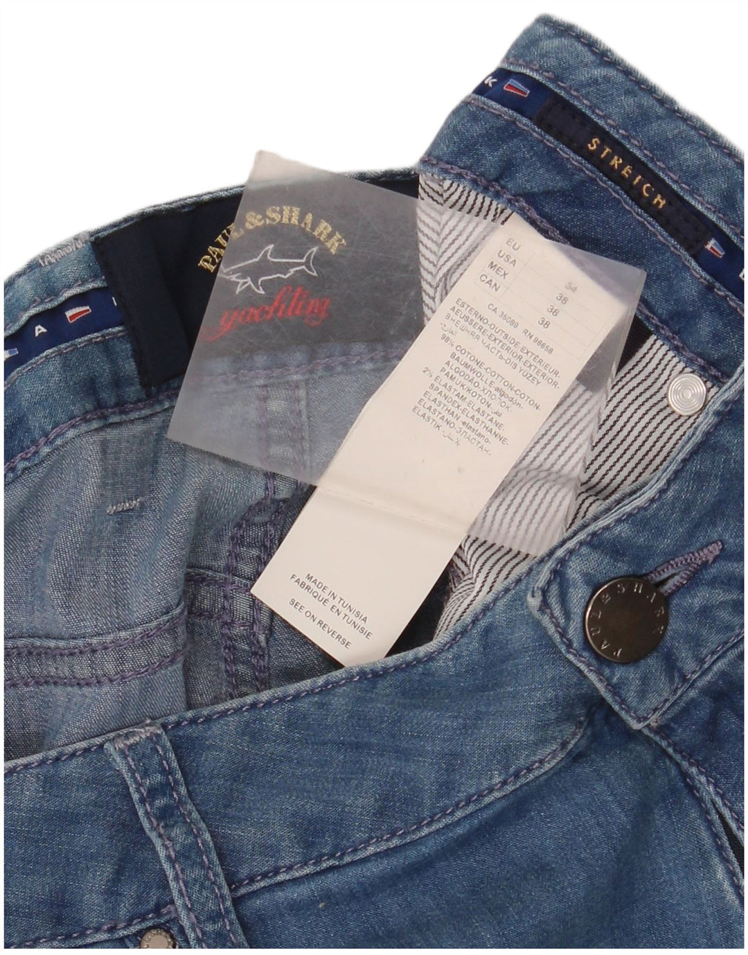 Paul & Shark Vaqueros rectos elásticos para hombre W38 L33 Algodón azul