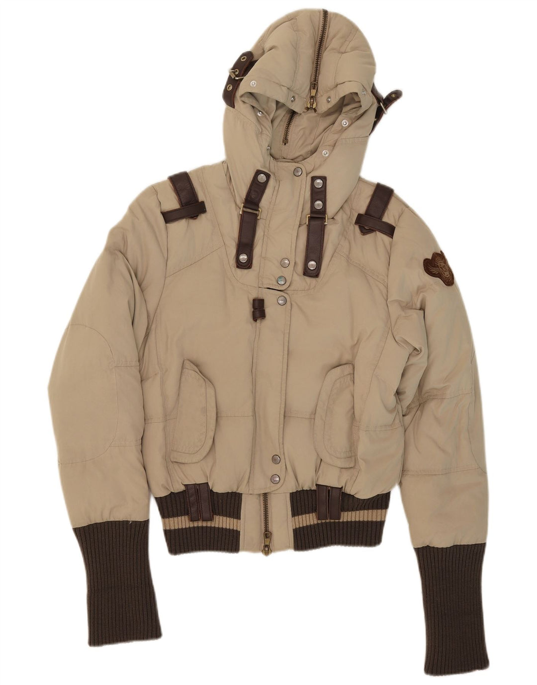 Frankie Morello Chaqueta acolchada con capucha para mujer IT 42 Small Beige Poliéster