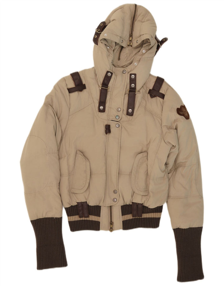 Frankie Morello Chaqueta acolchada con capucha para mujer IT 42 Small Beige Poliéster