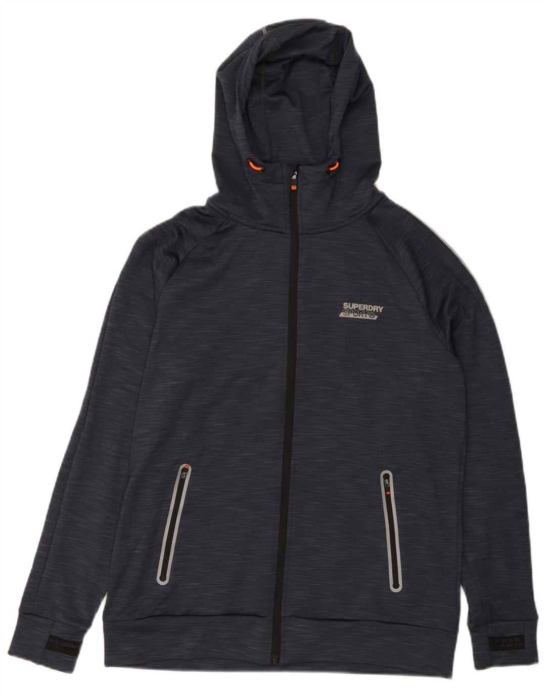 SUPERDRY Suéter con capucha y cremallera gráfica para hombre Poliéster moteado azul marino grande