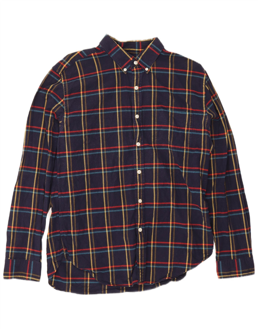 Camisa de franela para hombre J. Crew Algodón a cuadros azul marino grande
