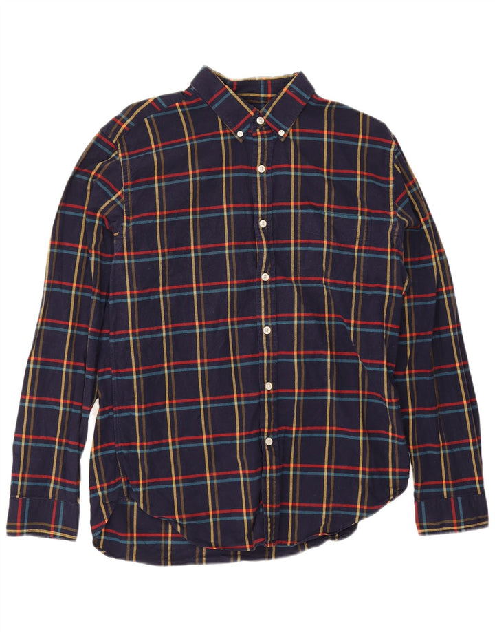 Camisa de franela para hombre J. Crew Algodón a cuadros azul marino grande