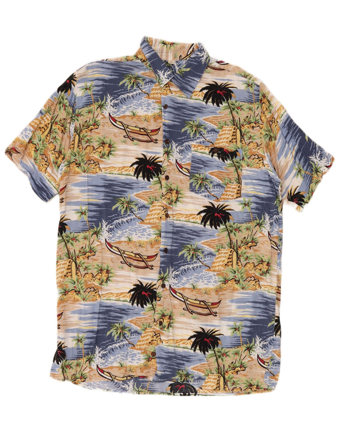 Randy River Camisa Manga Corta Hombre Talla 39/40 Azul Medio Viscosa Hawaiana