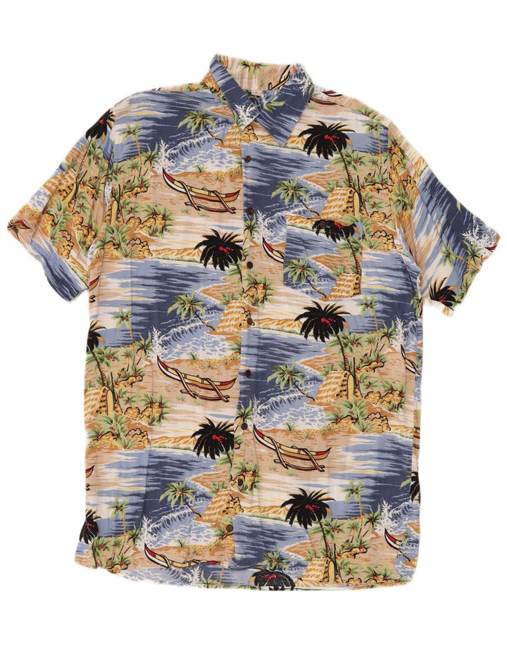 Randy River Camisa Manga Corta Hombre Talla 39/40 Azul Medio Viscosa Hawaiana