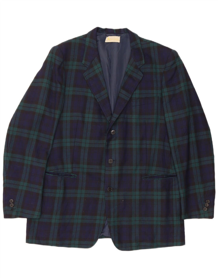 AQUASCUTUM Chaqueta tipo blazer de 3 botones para hombre UK 40 Large Navy Blue Check