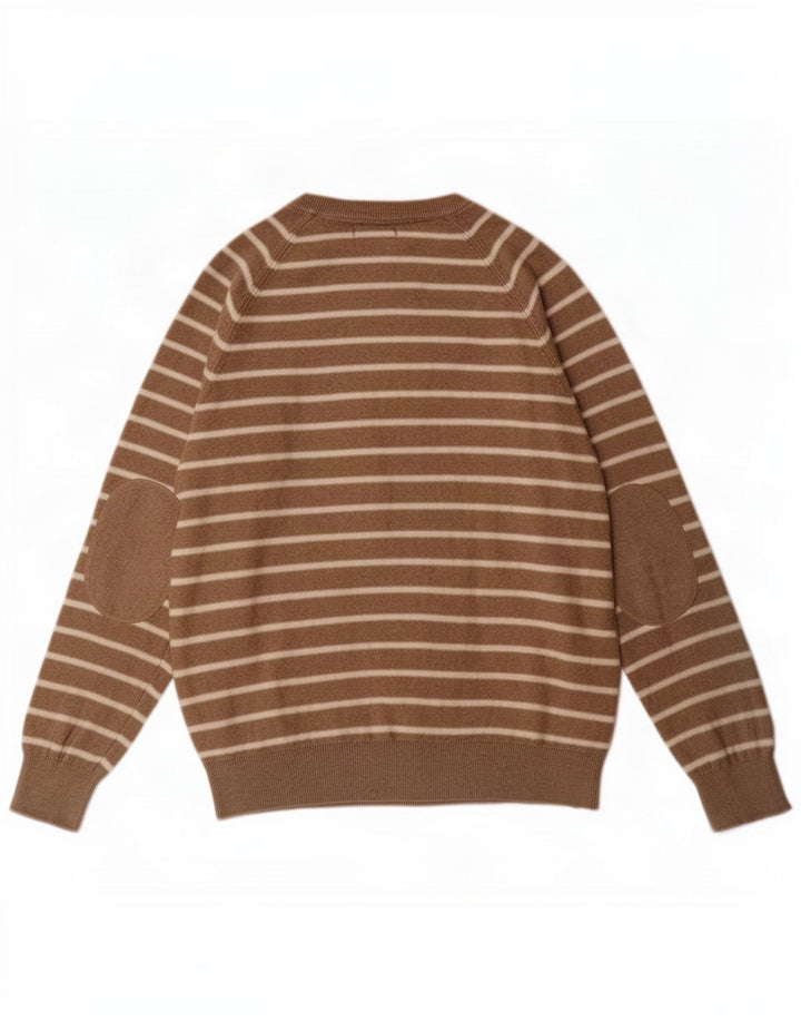 Marks & Spencer Jersey con cuello barco para hombre, color beige medio, a rayas