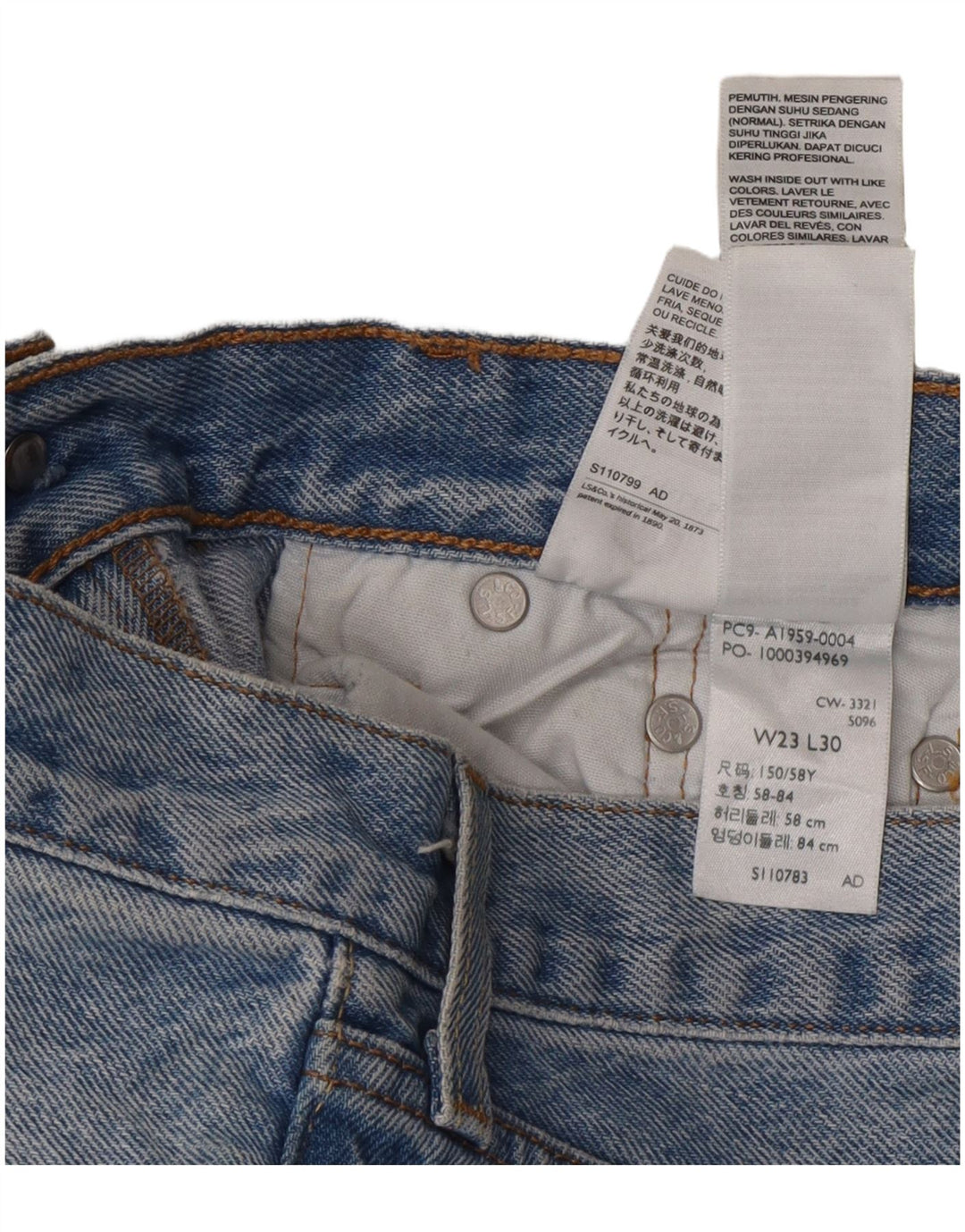 Levi's Mujer 501 Vaqueros Rectos Desgastados W23 L30 Algodón Azul