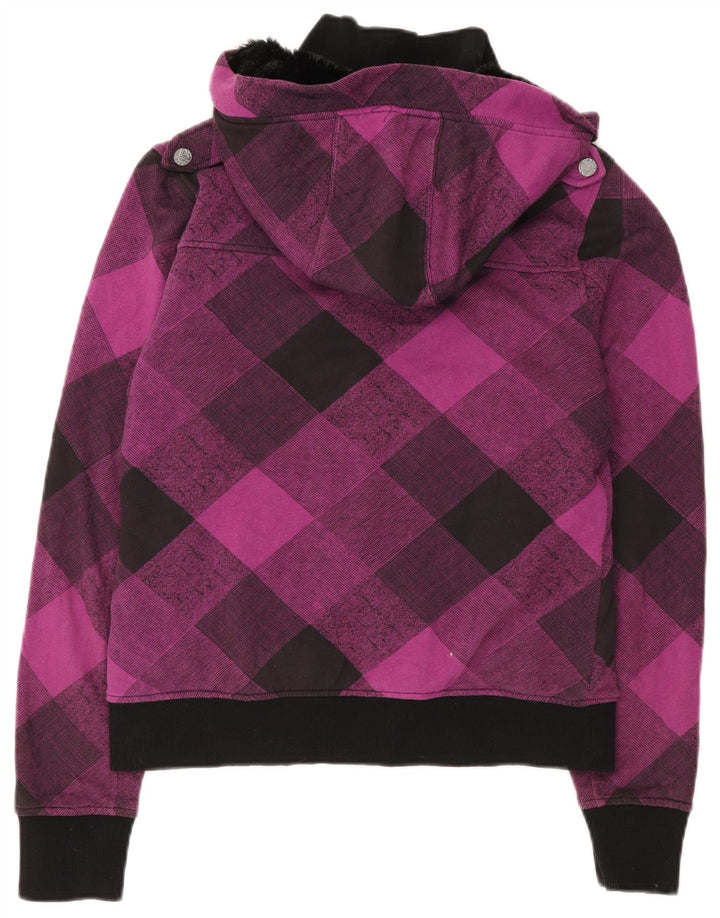 Roxy Chaqueta Bomber con Capucha para Mujer UK 42 Algodón a Cuadros Morado Mediano