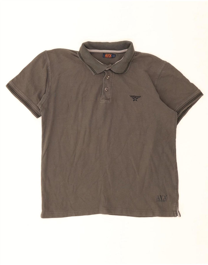 Avirex Polo para hombre de algodón a rayas gris grande