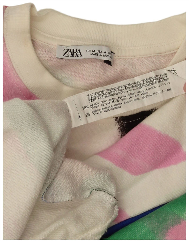 Zara Mujer Gráfico Sudadera De Gran Tamaño Jersey Reino Unido 44 Mediano Blanco Floral