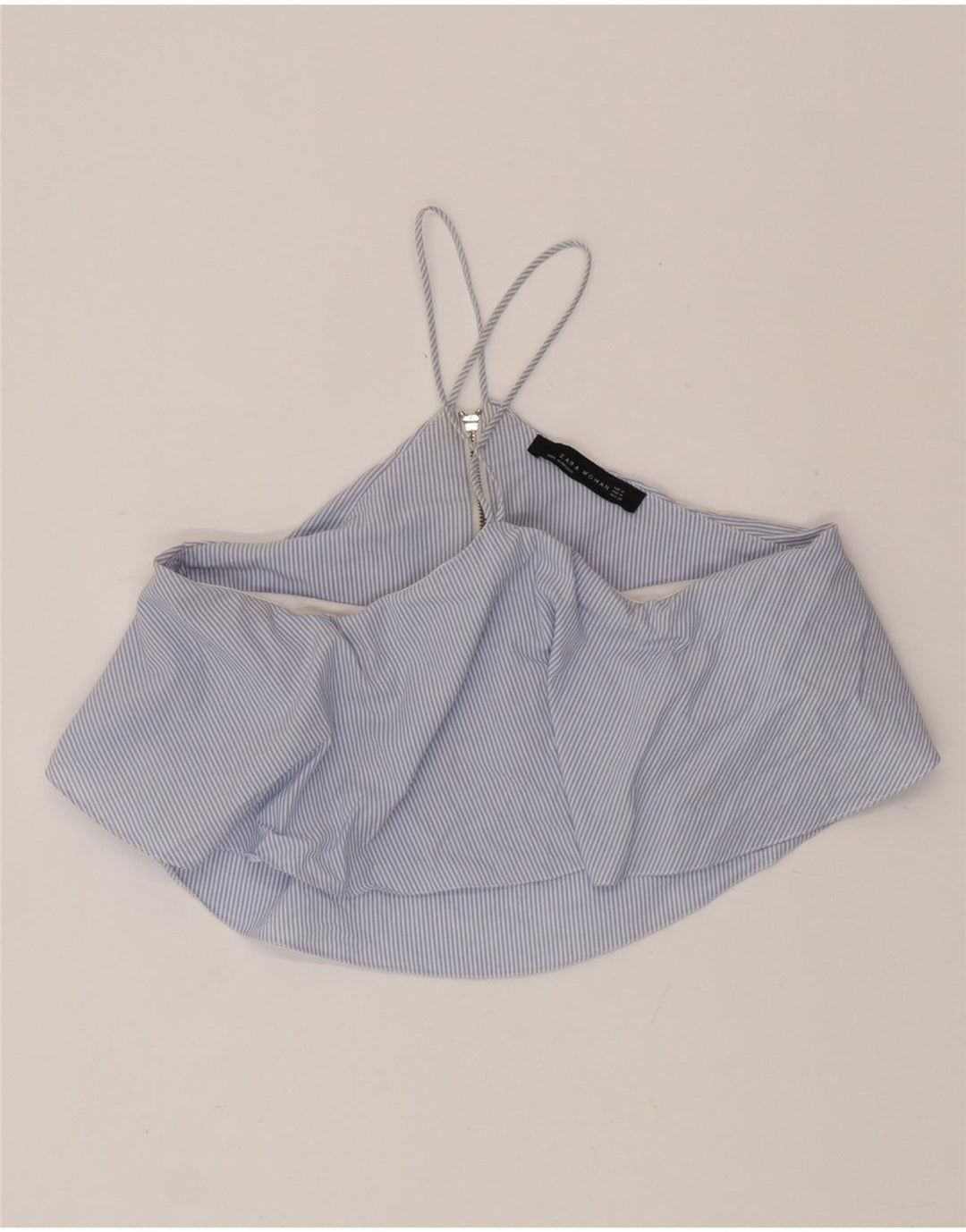 Zara Mujer Crop Halter Top UK 40 Mediano Rayas Azul