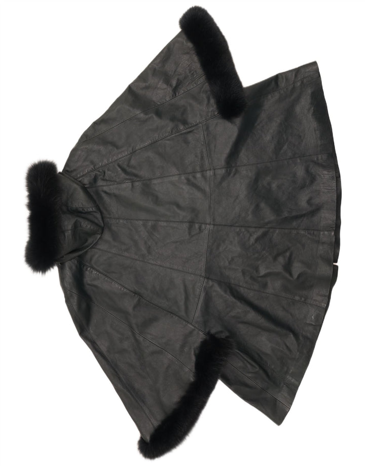 SAKI Abrigo Poncho de Cuero con Capucha para Mujer UK 10 Small Cuero Verde