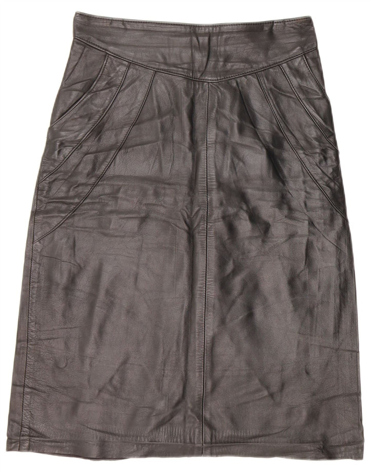 Falda de cuero vintage para mujer IT 42 Medio W26 Cuero negro