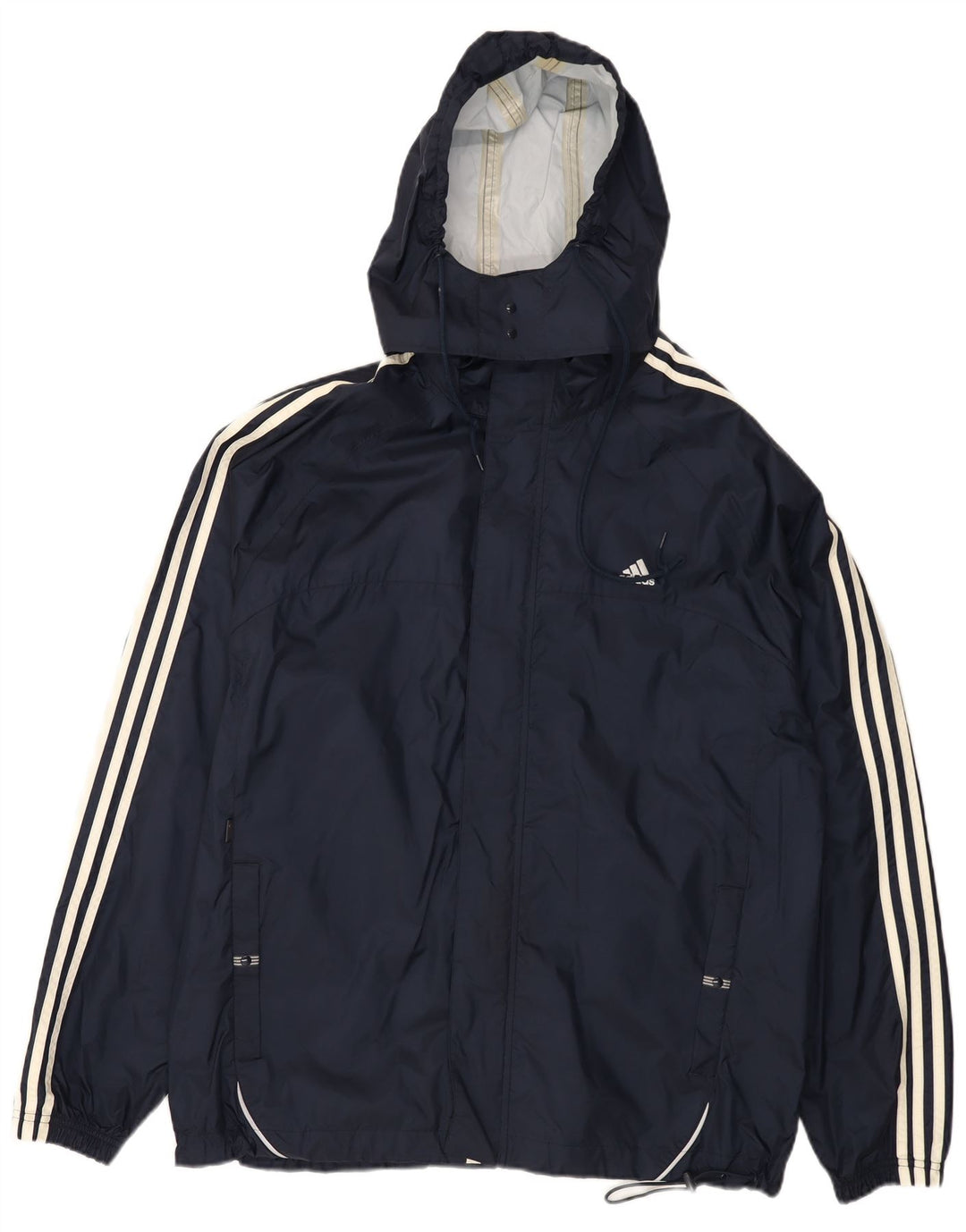ADIDAS Chaqueta impermeable con capucha para hombre UK 40 Large Nylon azul marino