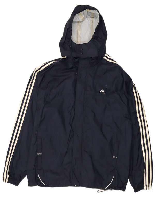 ADIDAS Chaqueta impermeable con capucha para hombre UK 40 Large Nylon azul marino