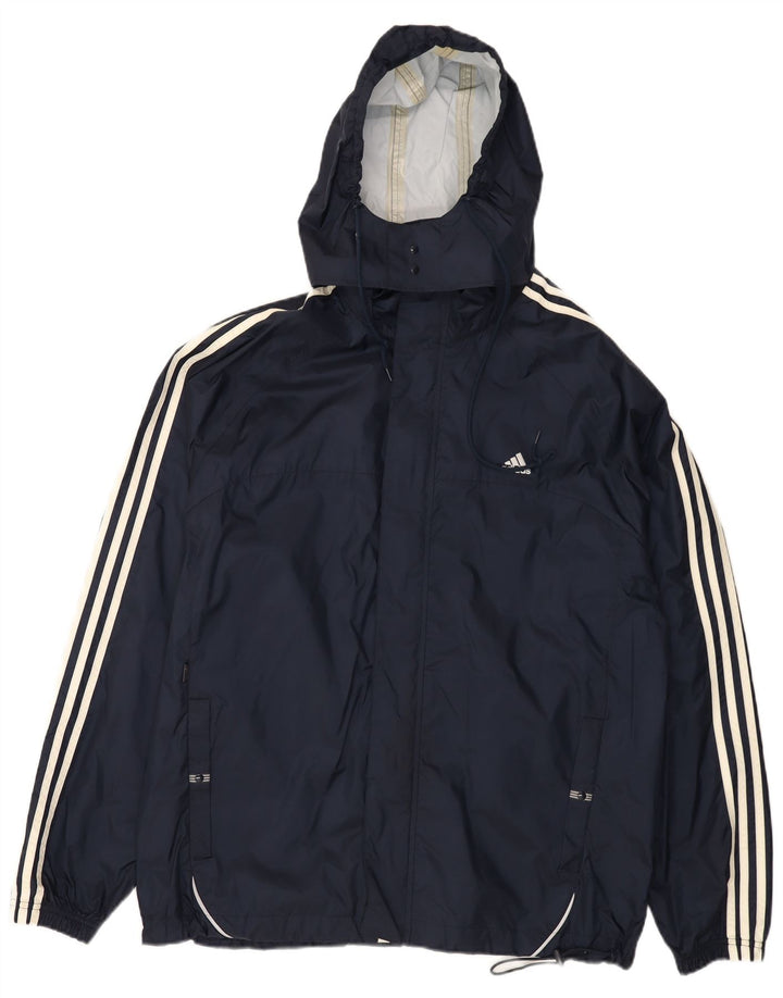 ADIDAS Chaqueta impermeable con capucha para hombre UK 40 Large Nylon azul marino