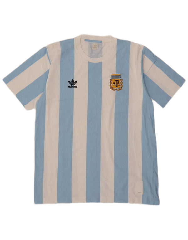 Adidas Hombre Camiseta Gráfica Top Algodón Rayas Azul Medio