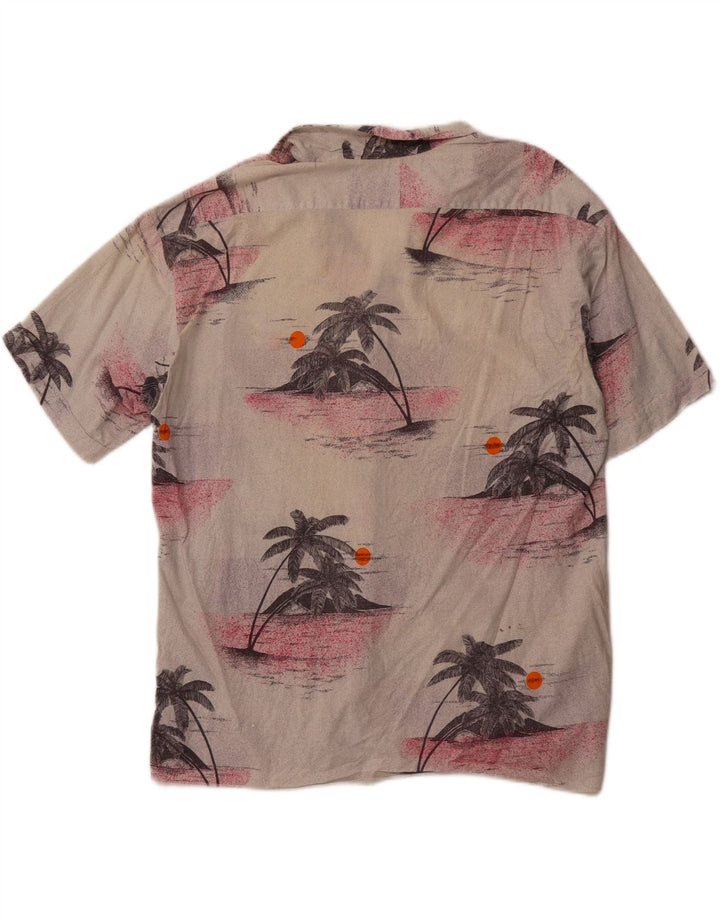 VINTAGE Camisa hawaiana de manga corta para hombre Algodón floral beige grande